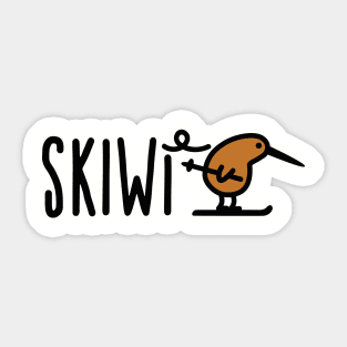 Skiwi funny skiing Kiwi bird New Zealand cartoon (landscape) Sticker
